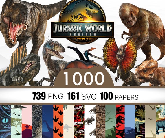 Jurassic PNG SVG Bundle, Dinosaur Clipart and Digital Paper, Includes Rebirth Dinosaur png svg for shirt, cake topper birthday