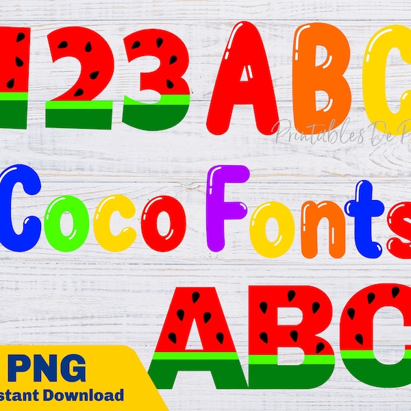 Coco Font PNG Bundle, Watermelon Font, Bubble Font, Watermelon Letters Numbers, Instant Download, Coco Letters, Birthday Numbers