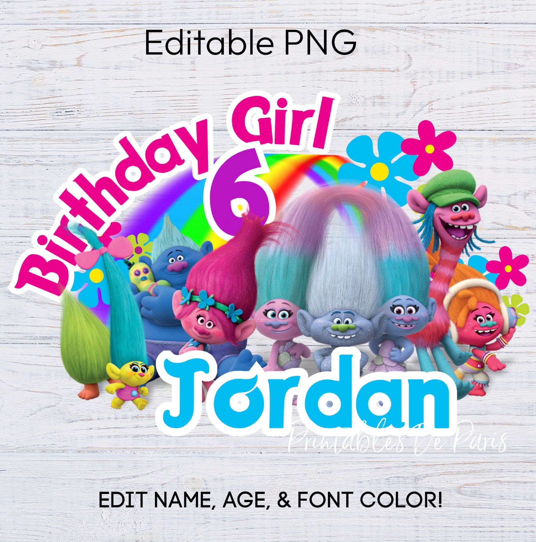 EDITABLE Trolls PNG, Birthday Girl Png, Trolls Clipart Shirt