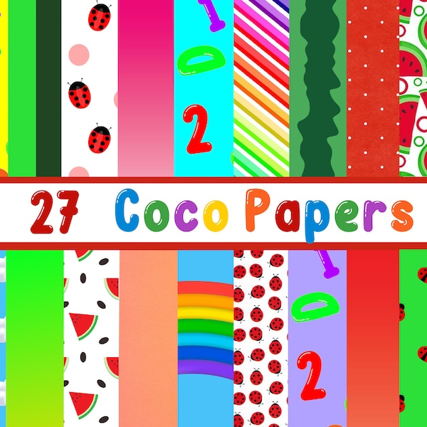 Coco Paper Bundle, Watermelon Digital Papers, Melon Papers, Ladybug Papers, Instant Download, Coco Birthday