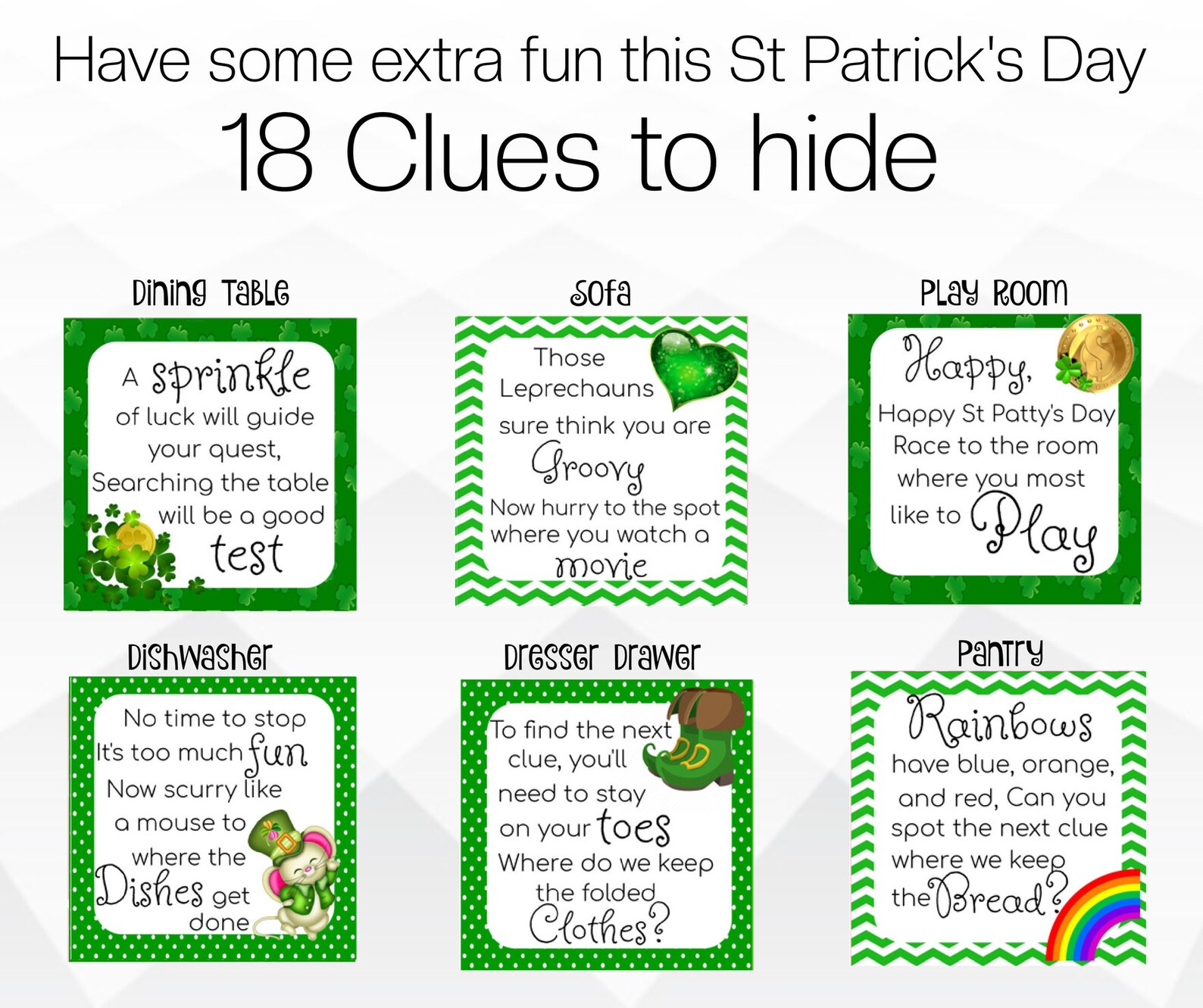 St Patrick's Day Scavenger Hunt, St Patricks Treasure Hunt Game, St ...