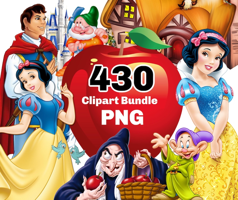 Snow White PNG, Snow White Clipart Bundle, Princess PNG Instant Digital Download, Snow White shirt cake topper, princess birthday image 1
