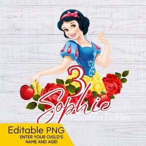BEWERKBARE Sneeuwwitje png, sneeuwwitje clipart, prinses verjaardag png, sneeuwwitje verjaardagsshirt, sneeuwwitje taart topper