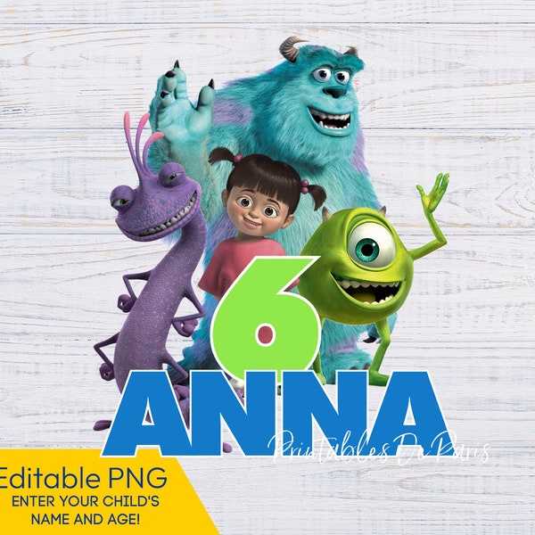EDITABLE Monsters Inc PNG, Monsters Birthday png, Mike Sully Boo Birthday PNG, Monsters Inc Clipart, Monsters png editable name and age,