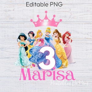 BEWERKBARE prinses png, prinses verjaardag png, prinses verjaardag meisje shirt, prinses taarttopper, prinsessenfeest bewerkbare png