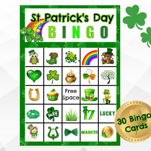 St Patrick's Day BINGO Game, St Patrick's Classroom Game, St Patty's Bingo, St Patrick's printable game