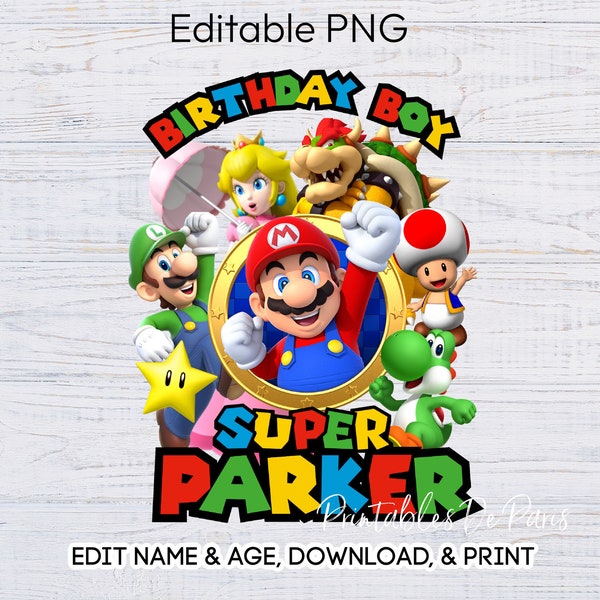EDITABLE Mario PNG, Mario Birthday png, Super Mario Bros Clipart Digital Download, Mario Birthday Boy png for shirt, cake topper, birthday