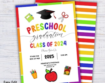 Preschool Graduation Invitation, Editable Preschool End of Year Graduation Invite to print or text