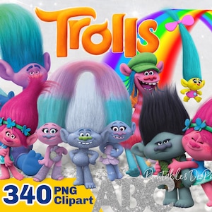 Trolls PNG, Trolls Clipart Bundle, Trolls PNG Instant Digital Download, Trolls Characters png for shirt, cake topper, birthday, Font