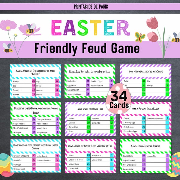 Easter Friendly Feud Game, Easter Party Game, Printable Easter Game, Printable Game Adults Teens Family, Easter Trivia