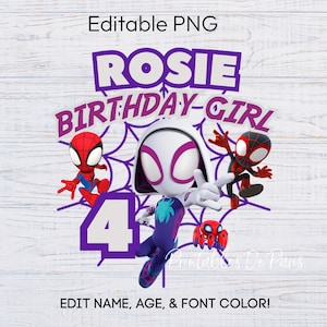 PNG modificabile Spidey Ghost Spider, PNG della ragazza di compleanno di Spidey e i suoi fantastici amici, maglietta della ragazza di compleanno di Spidey, topper per torta Spider Gwen