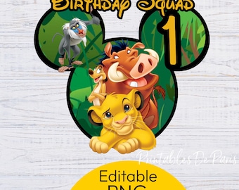Rei Leão PNG EDITÁVEL, Esquadrão de Aniversário do Rei Leão png, Clipart de Orelhas de Simba para download digital para passar na camisa, topo de bolo, Idade de Simba Pumba
