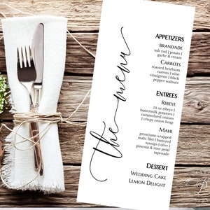 Minimalistische Hochzeit Menü Vorlage, Empfang Dinner Menü Hochzeit, bearbeitbar druckbar, Boho Hochzeitsmenü, modernes Hochzeitsmenü