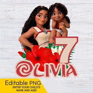 EDITIERBARE Moana 2 PNG, Moana Geburtstag png, Moana 2 Geburtstag Shirt, Moana Name Kuchendeckel, Bearbeiten Sie den Namen und das Alter!