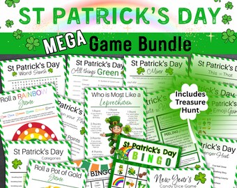 St Patrick's Day Printable Games, St Patrick's Game Bundle, St Patrick's Day Party Games, Includes St Patrick's Emoji Game, Minute to Win it