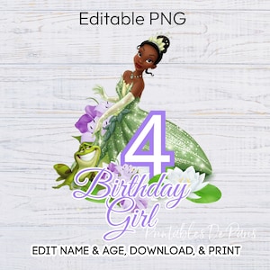 MODÈLE Tiana PNG, anniversaire de la princesse et la grenouille png, Tiana Clipart Digital, chemise d'anniversaire de princesse, de gâteau, l'âge d'anniversaire de Tiana