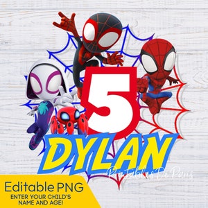 PNG EDITÁVEL do Aranha, png de aniversário do Aranha e seus amigos incríveis, camiseta digital para download do Aranha, topo de bolo, idade de aniversário do Aranha