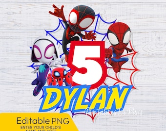 EDITABLE Spidey PNG, Spidey and his Amazing Friends Birthday png, Spidey Clipart Digital Download shirt, cake topper, Spidey Birthday Age