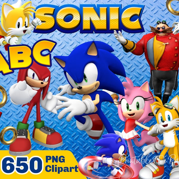 650 Sonic PNG, Sonic the Hedgehog Clipart Bundle, Sonic PNG Instant Digital Download, Sonic Characters png for shirt, cake topper, birthday