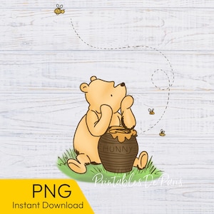 Klassieke Pooh PNG, Winnie de Poeh png voor shirt, Pooh clipart digitale download shirt, taarttopper, babyshower
