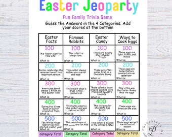 Easter Jeopardy Game, Easter Trivia Party Game, Printable Game, Easter Jeopardy Party Game, Fun Easter Activity, Easter Instant Download