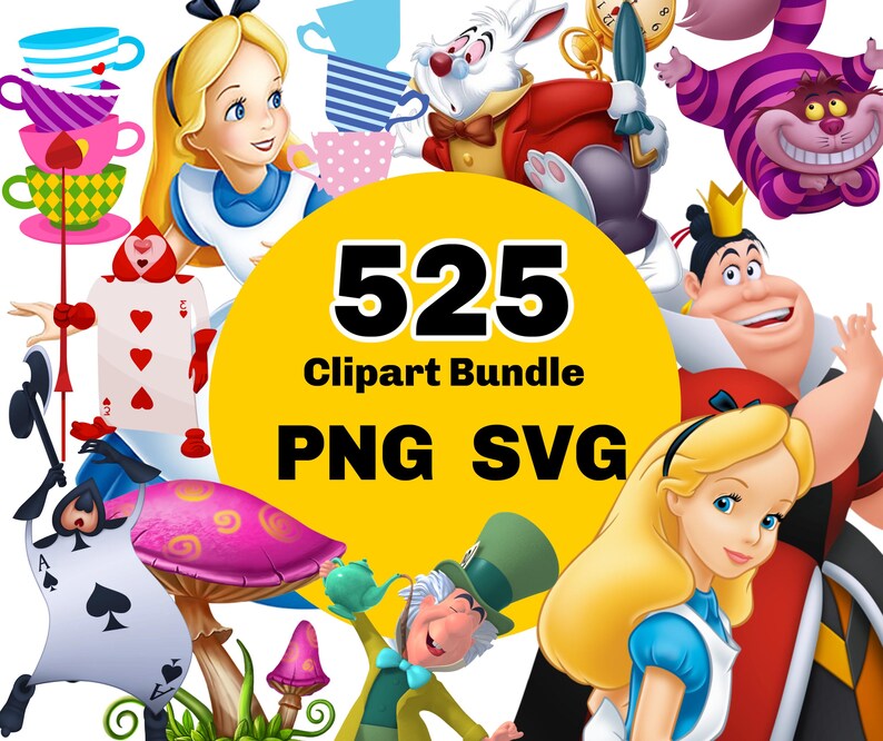 Alice in Wonderland PNG SVG Bundle With Papers and Alphabet, Alice in ...