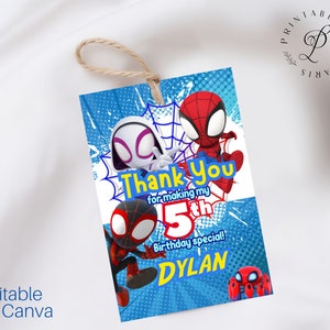 Etiqueta de agradecimento de aniversário do Aranha, Etiqueta de agradecimento de aniversário do Aranha e seus amigos incríveis, Etiqueta de agradecimento de aniversário do super-herói Festa de super-heróis