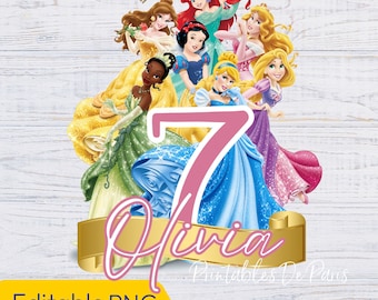 EDITABLE Princess PNG, Princess Birthday png, Princess birthday girl shirt, Princess cake topper, Princess Party with Belle Sleeping Beauty