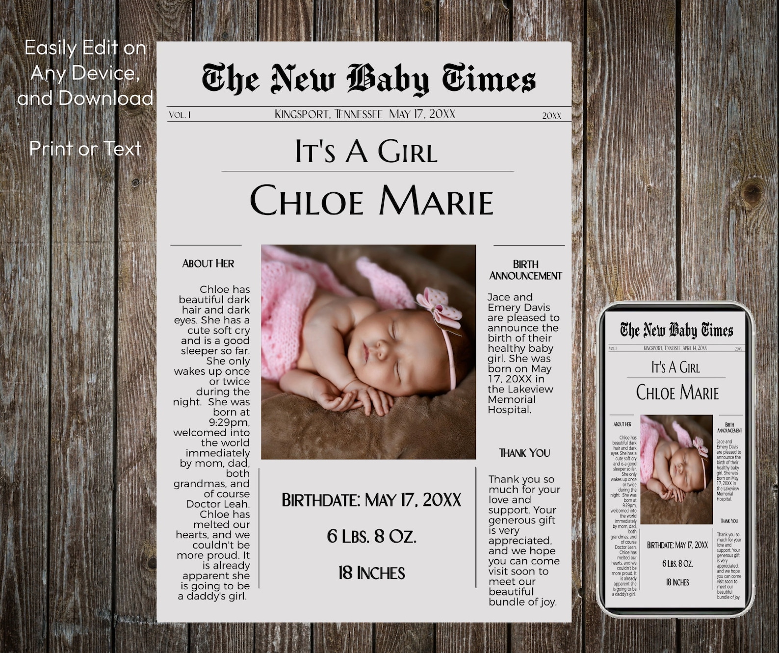 Baby Newspaper Announcement Baby Photo Template Baby Photo Etsy