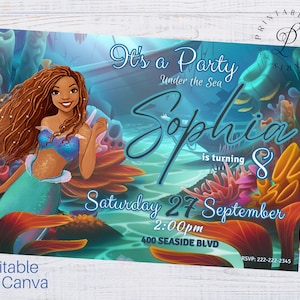 African American Little Mermaid Birthday Invitation, Little Mermaid Live Movie Birthday Invite, African American Ariel Birthday Invite