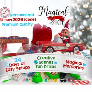 24 Day Elf Kit, Christmas Elf Activities Kit, Elf props, Magical Scenes for kids & elves, Pre-planned Elf Ideas, personalized letters