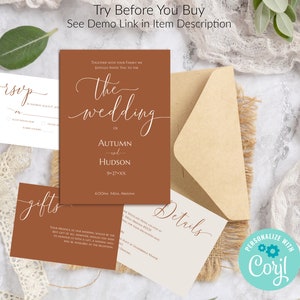 Wedding Invitation Terracotta Ivory Beige, Boho Wedding invitation Template, Printable Bohemian Wedding image 3