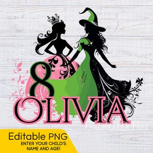 Wicked PNG MODIFIABLE, PNG d'anniversaire de fille, chemise Elphaba Glinda Birthday Girl, décoration de gâteau Wicked