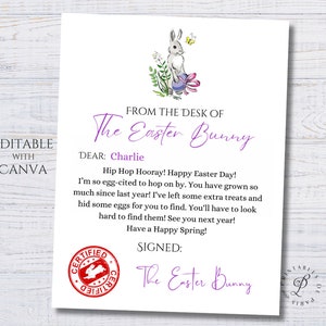 Carta editable del conejito de Pascua, carta oficial imprimible del conejito de Pascua, carta de Pascua, tarjetas personalizadas de cartas del conejito de Pascua, edición fácil