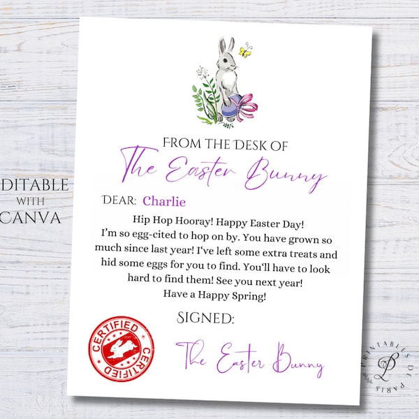 Editable Easter Bunny Letter, Official Easter Bunny Printable Letter, Easter Letter, Personalized Easter Bunny Letter Cards, Easy Edit