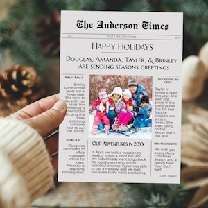 Christmas Card Newspaper, Editable Christmas Photo Card Template