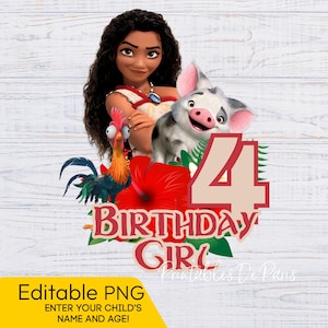 Bearbeitbares Moana PNG, Moana Clipart, Moana Shirt Aufbügeln PNG Sofortiger digitaler Download, Moana Geburtstag, Moana Kuchendeckel
