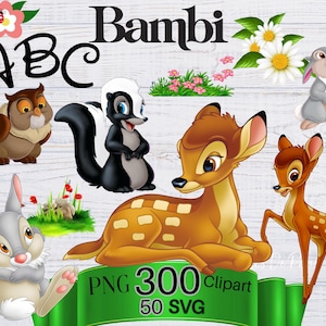 Bambi PNG, Bambi Clipart Bundle, Bambi SVG Instant Digital Download, Bambi Woodland png per maglietta, cake topper, compleanno e addio al nubilato