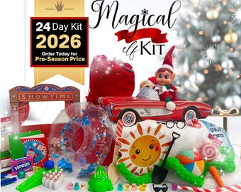 24 Day Elf Kit, Christmas Elf Activities Kit, Elf props, Magical Scenes for kids & elves, Pre-planned Elf Ideas, personalized letters