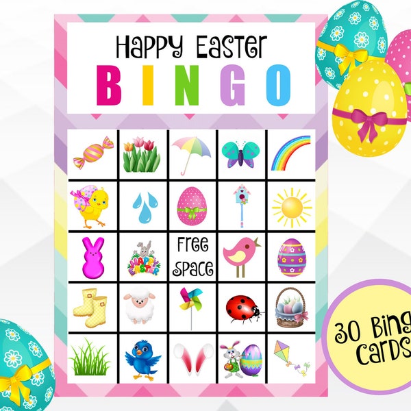 Easter Bingo, Easter Printable Bingo Cards, Easter Party Classroom Game, 30 Unique Bingo Cards Instant Download