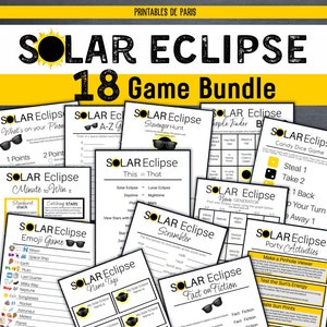 Printable Solar Eclipse Games with Answer Sheets, Solar Eclipse Party Game Bundle, Adults Kids Homeschool Eclipse Idea Bundle