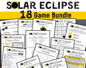 Printable Solar Eclipse Games with Answer Sheets, Solar Eclipse Party Game Bundle, Adults Kids Homeschool Eclipse Idea Bundle