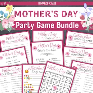 Giochi stampabili per la festa della mamma con fogli di risposta, pacchetto di giochi per la festa della mamma, pacchetto di giochi stampabili per la festa della mamma