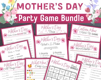 Printable Mother&#39;s Day Games with Answer Sheets, Mother&#39;s Day Party Game Bundle, Printable Mother&#39;s Day Game Bundle