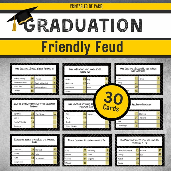 Graduation Friendly Feud Game, Graduation Party Game, Printable Graduation Game, Printable Game for High School or College Graduation