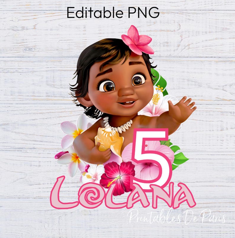 REDIGERBAR Baby Vaiana PNG, Vaiana födelsedag png, Baby Vaiana födelsedagströja, Vaiana namn tårtdekoration, Redigera namn och ålder! bild 1