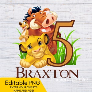 MODIFIABLE Le Roi Lion PNG, png d'anniversaire du Roi Lion, chemise Simba Clipart Digital Download, de gâteau, pumbaa Simba, âge d'anniversaire du Roi Lion