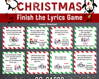 Christmas Carol Finish the Lyrics Game, Christmas Printable Game, Printable Christmas, Song Trivia Game for family and friend parties