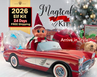 Kit elfo da 24 giorni, kit di attività per elfi di Natale, oggetti di scena per elfi, scene magiche per bambini ed elfi, idee per elfi pianificate in anticipo, lettere personalizzate