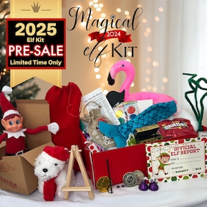 Kit de elfo PREVENTA 2025 con accesorios únicos, carta de llegada personalizada, cuenta regresiva de Navidad de 24 días, accesorios y travesuras de elfo